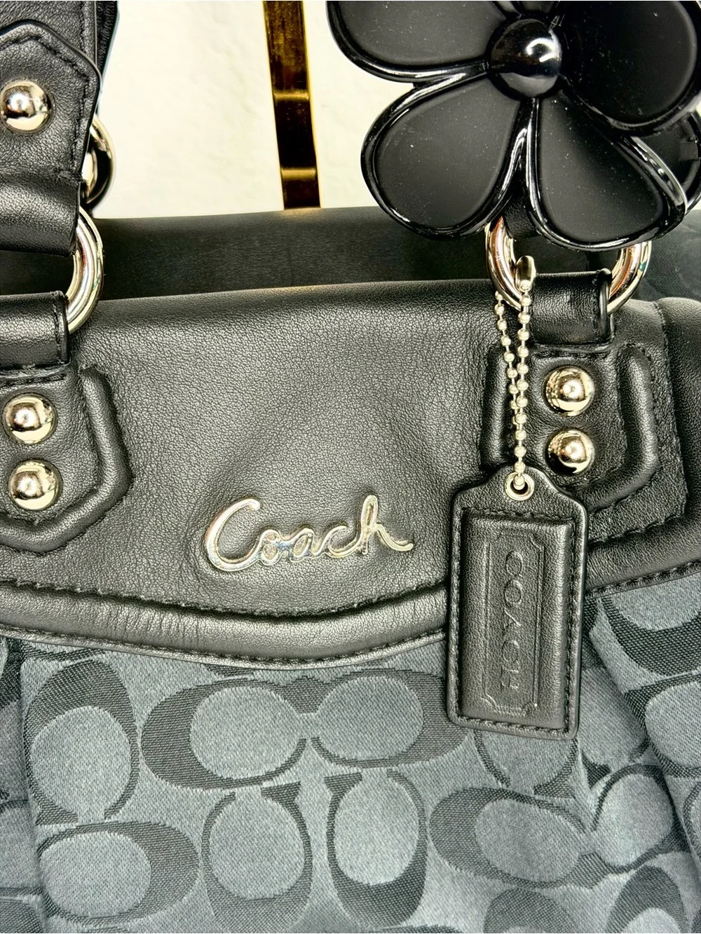 Coach Black Signature Ashley style Sateen Satchel
